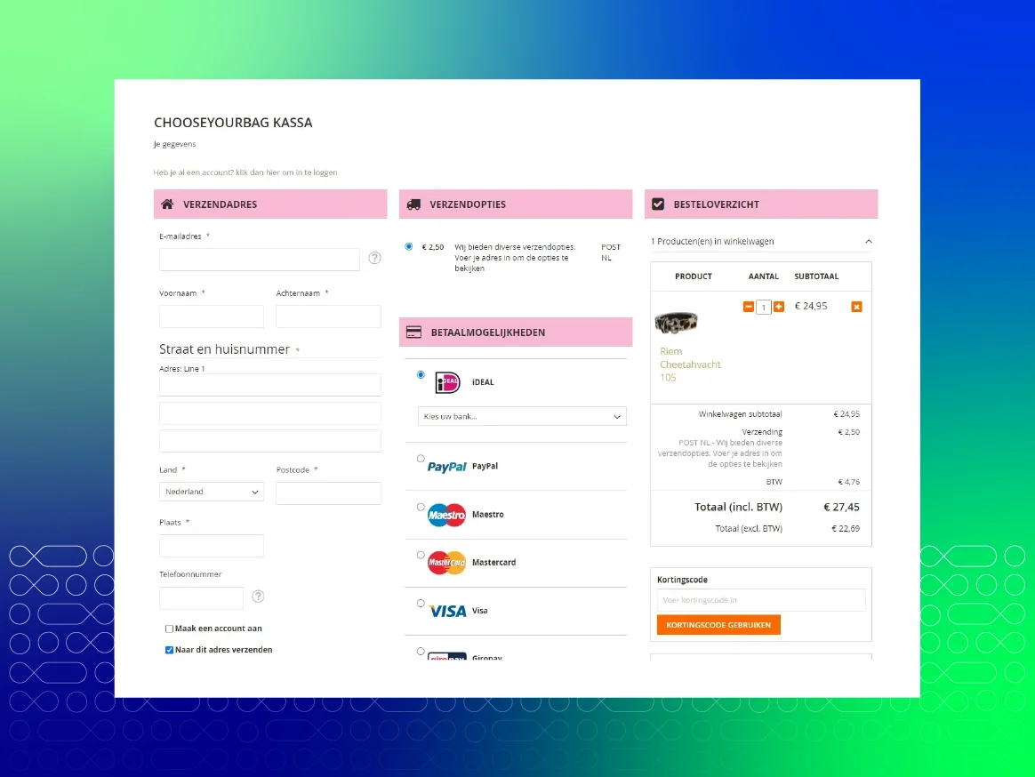 Magento 2 one step checkout extension on a Bag Store